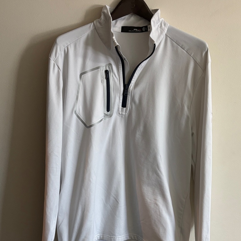 Ralph Lauren RLX White Quarter-Zip Pullover with Navy Trim